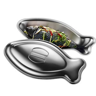 316L不锈钢鱼盘家用2025新款高级感大号鱼形餐盘带盖菜盘蒸鱼盘子