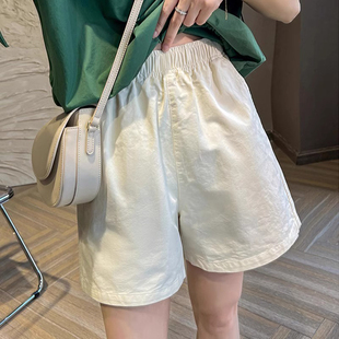 薄款 女 女2025夏季 裤 白色短裤 松紧腰工装 宽松阔腿裤 新款 高腰休闲裤