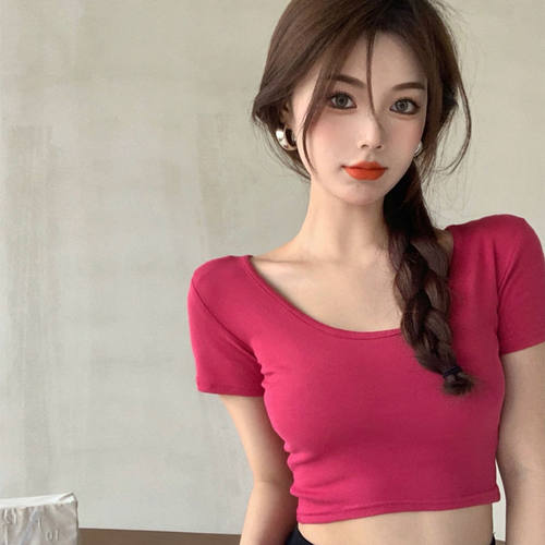 短款高腰小众露脐别致上衣小个子