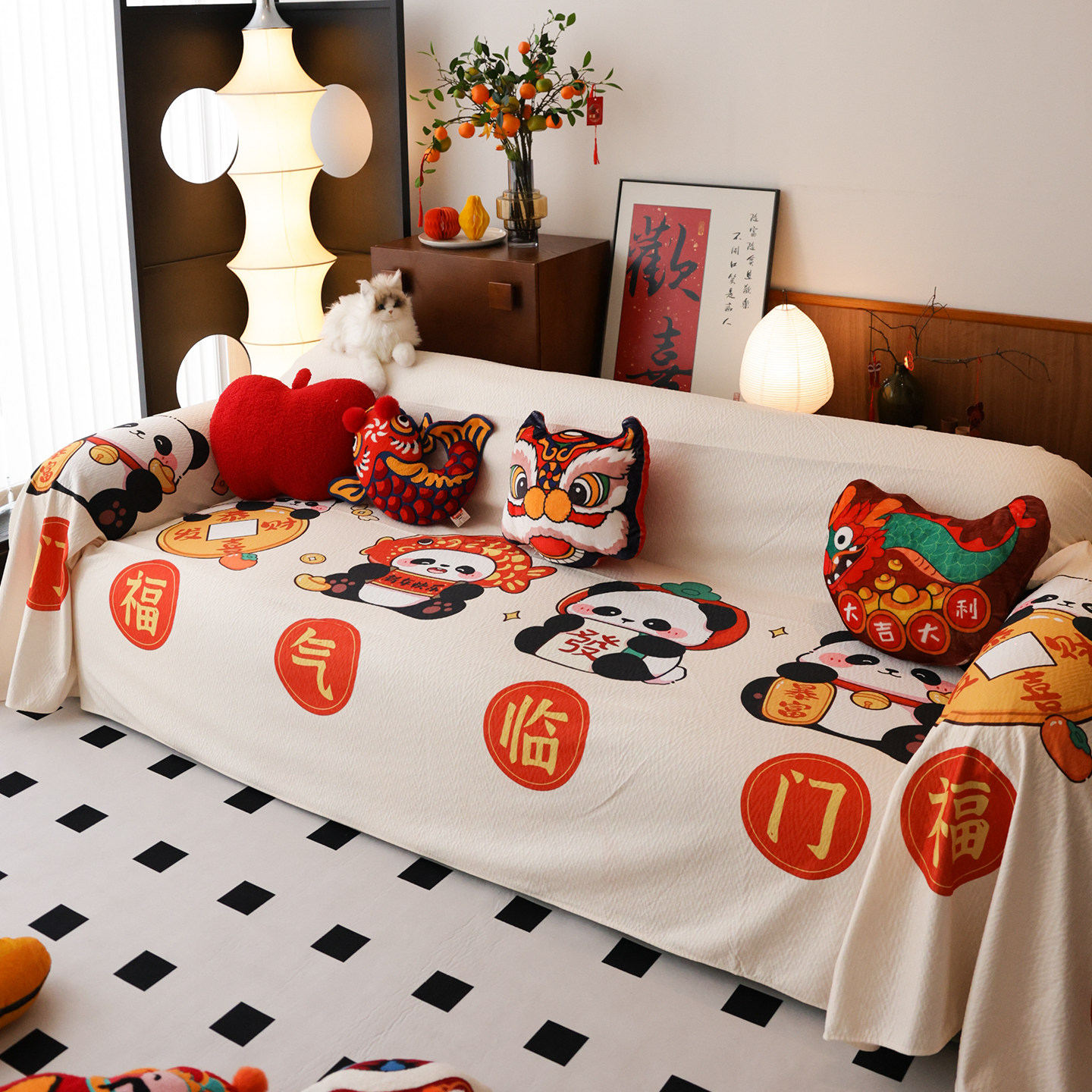 敏顺新年沙发盖布中式轻奢高级沙发巾四季通用国潮沙发垫子防猫抓