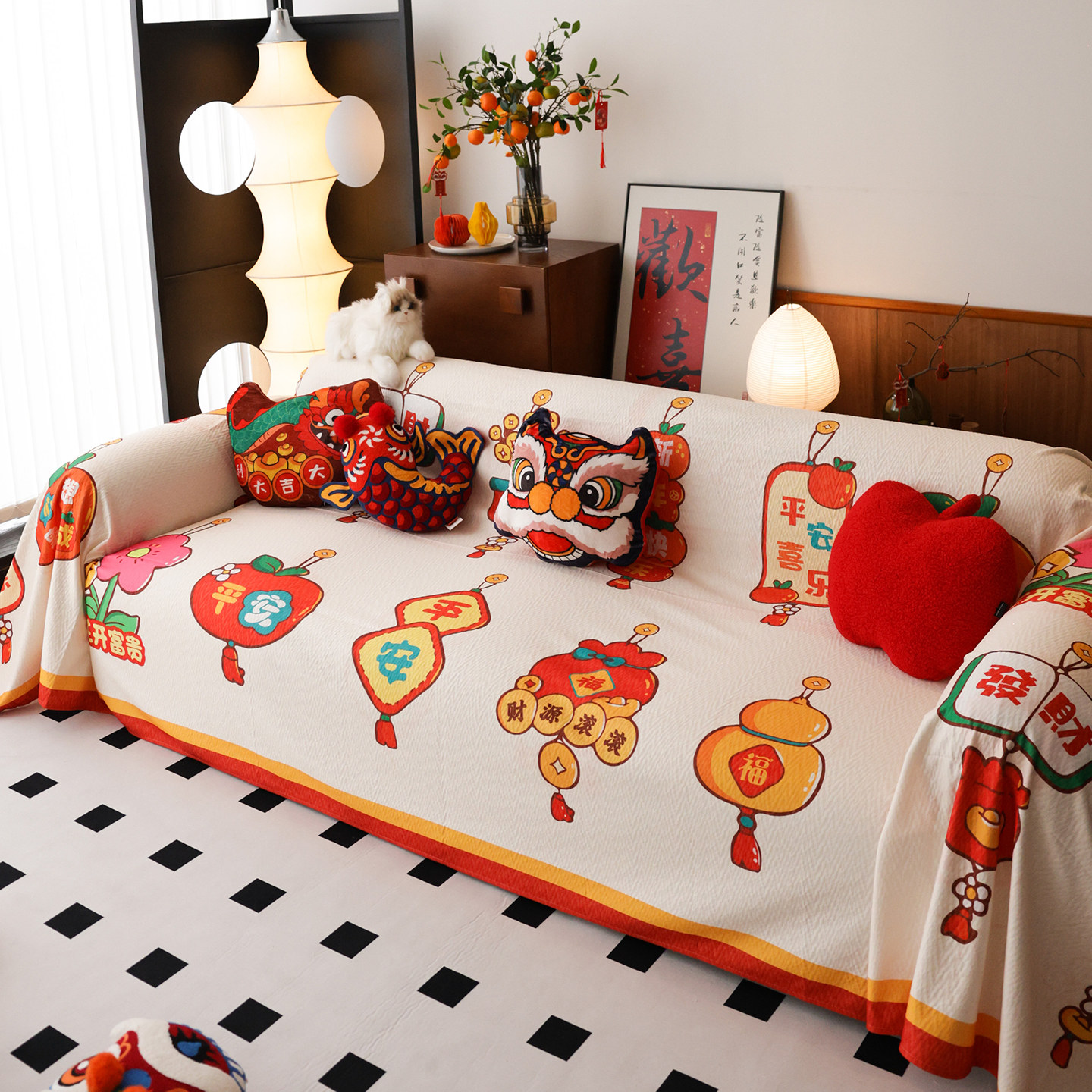 敏顺过年沙发盖布新年红色沙发垫一片式高级感轻奢中式沙发套罩巾,居家布艺,沙发套,淘宝优惠券,粉丝福利购,淘宝优惠卷
