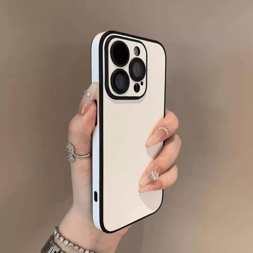 简约皮质自带镜头膜适用苹果16Promax高级撞色手机壳iPhone15Pro全包14情侣简约ip13小众12素皮11保护套plus