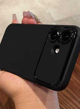 高档黑色磨砂大视窗适用苹果16手机壳15promax简约高级感13极简超薄iPhone14plus直边12防摔11保护套纯色全包