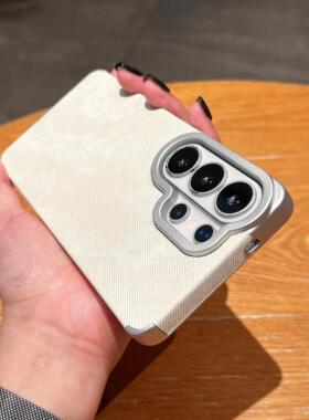 牛仔布纹理适用S26ultra壳内置磁吸s25ultra韩系ins风TPU软壳高级感S24ultra复古风s22ultra橙色防摔