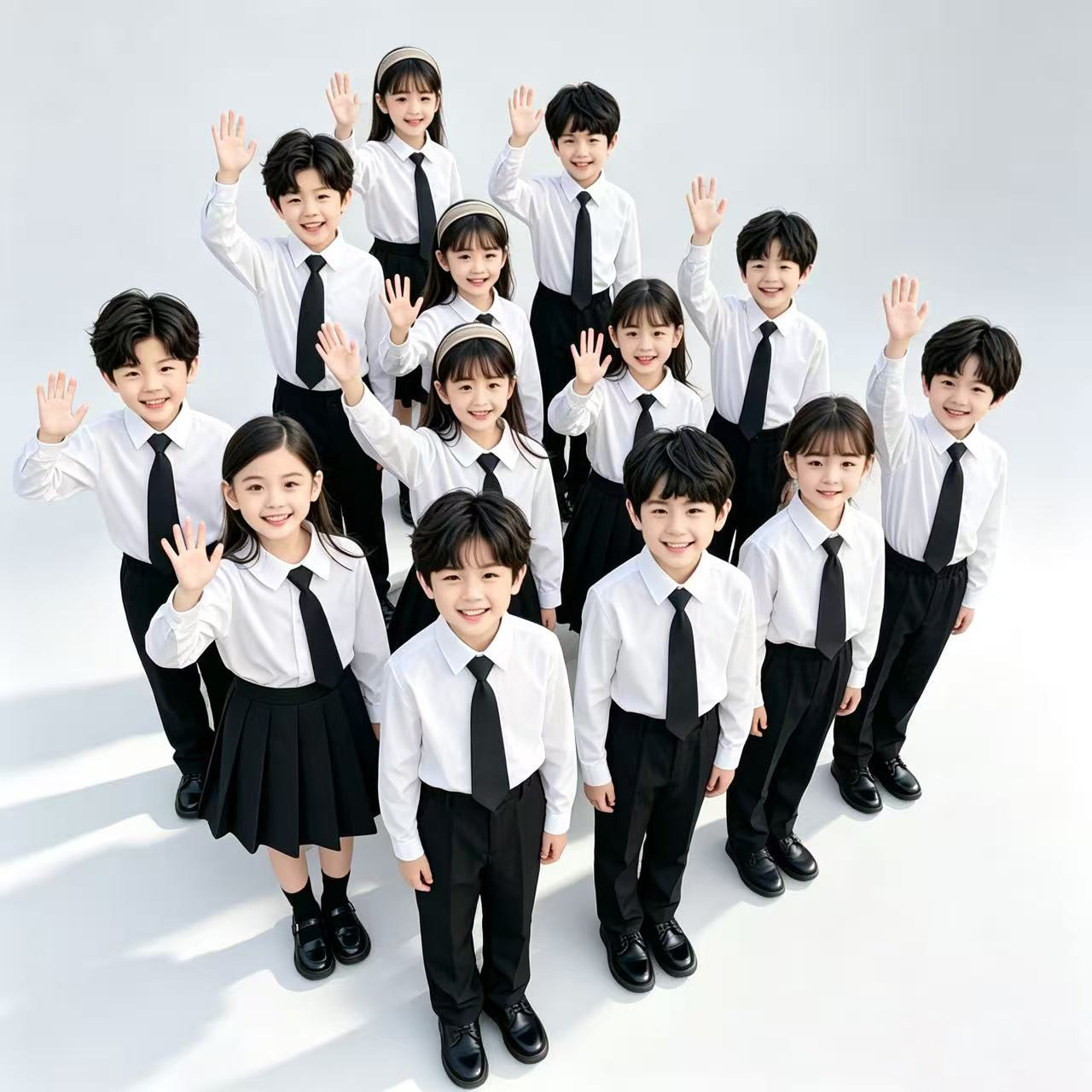 学院风儿童合唱服男女童衬衣校服演出服小学生白衬衫黑领带表演服图片