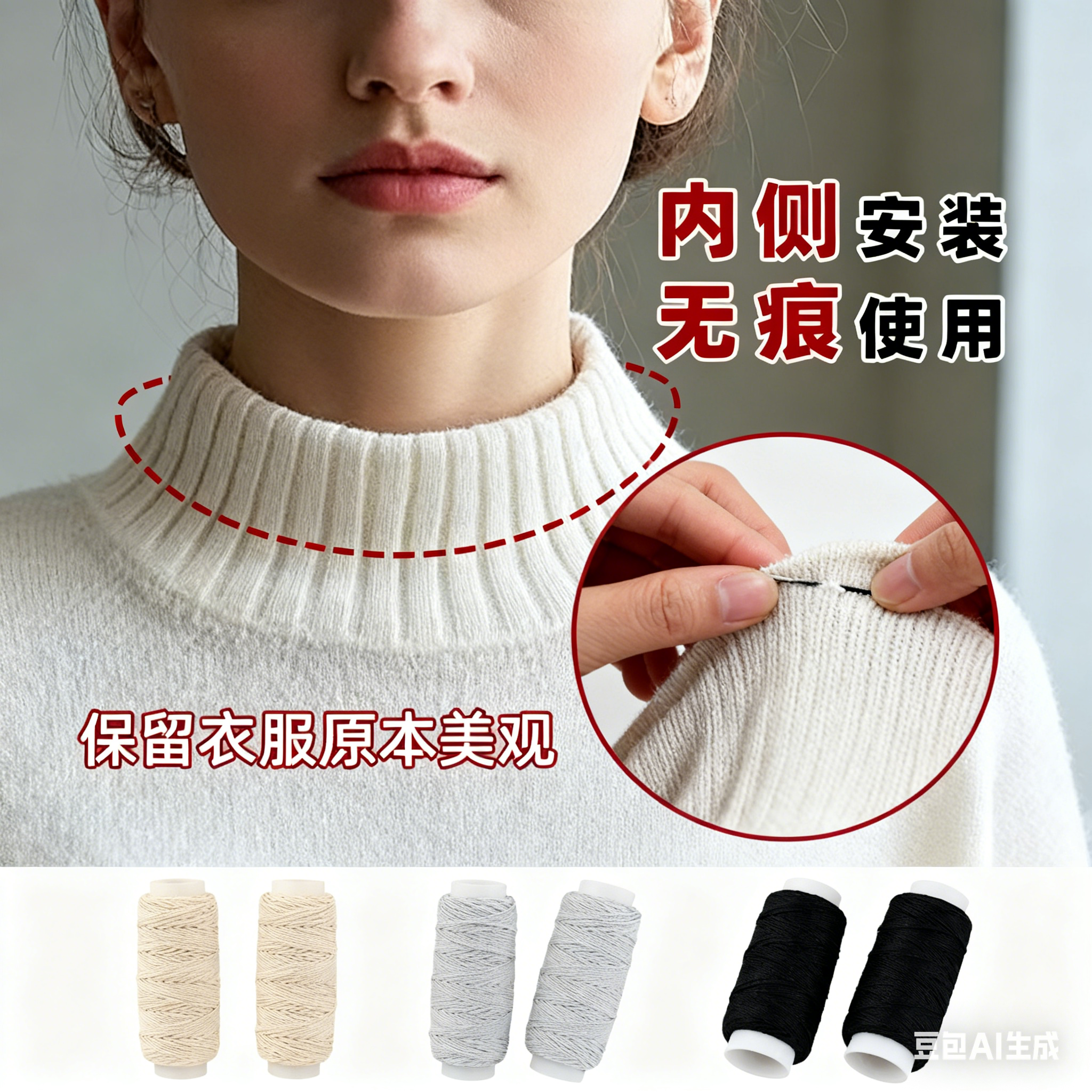 领口大改小神弹力线固定器无痕毛衣服袖口下摆抽皱隐形松紧绳皮筋