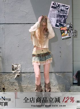 Cest Nous2024SS逃往俱乐部 原创设计师牛仔网纱重构百褶裙