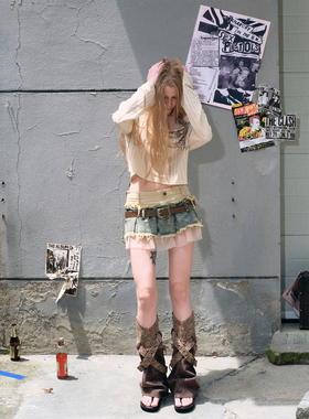 Cest Nous2024SS逃往俱乐部 原创设计师牛仔网纱重构百褶裙