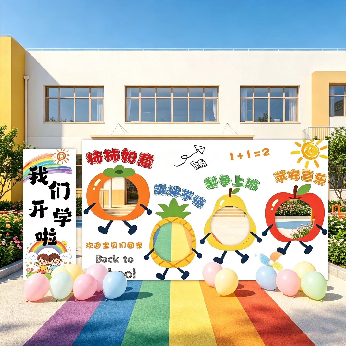开学典礼装扮布置套餐学校水果幼儿园拍照框装饰欢迎回家背景