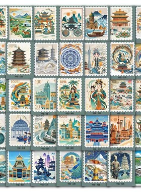 中国省份城市邮票贴纸中国风复古怀旧装饰手机壳行李箱防水贴画