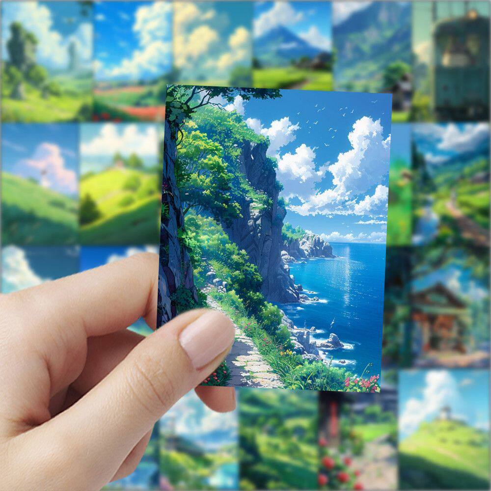 宫崎骏的夏天风景贴纸ins治愈插画装饰手账手机笔记电脑防水贴画