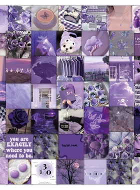 72张ins风紫色绿色贴纸合集小清新风景治愈系diy精致少女感粘贴画