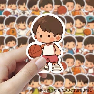 60张篮球boy简笔画贴纸卡通创意男孩儿童装饰行李箱防水封口贴画