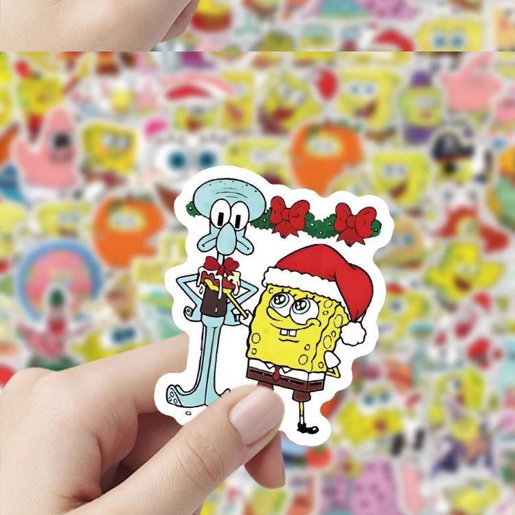 100张海绵宝宝贴纸卡通可爱高颜值装饰手机壳笔记本电脑防水贴画