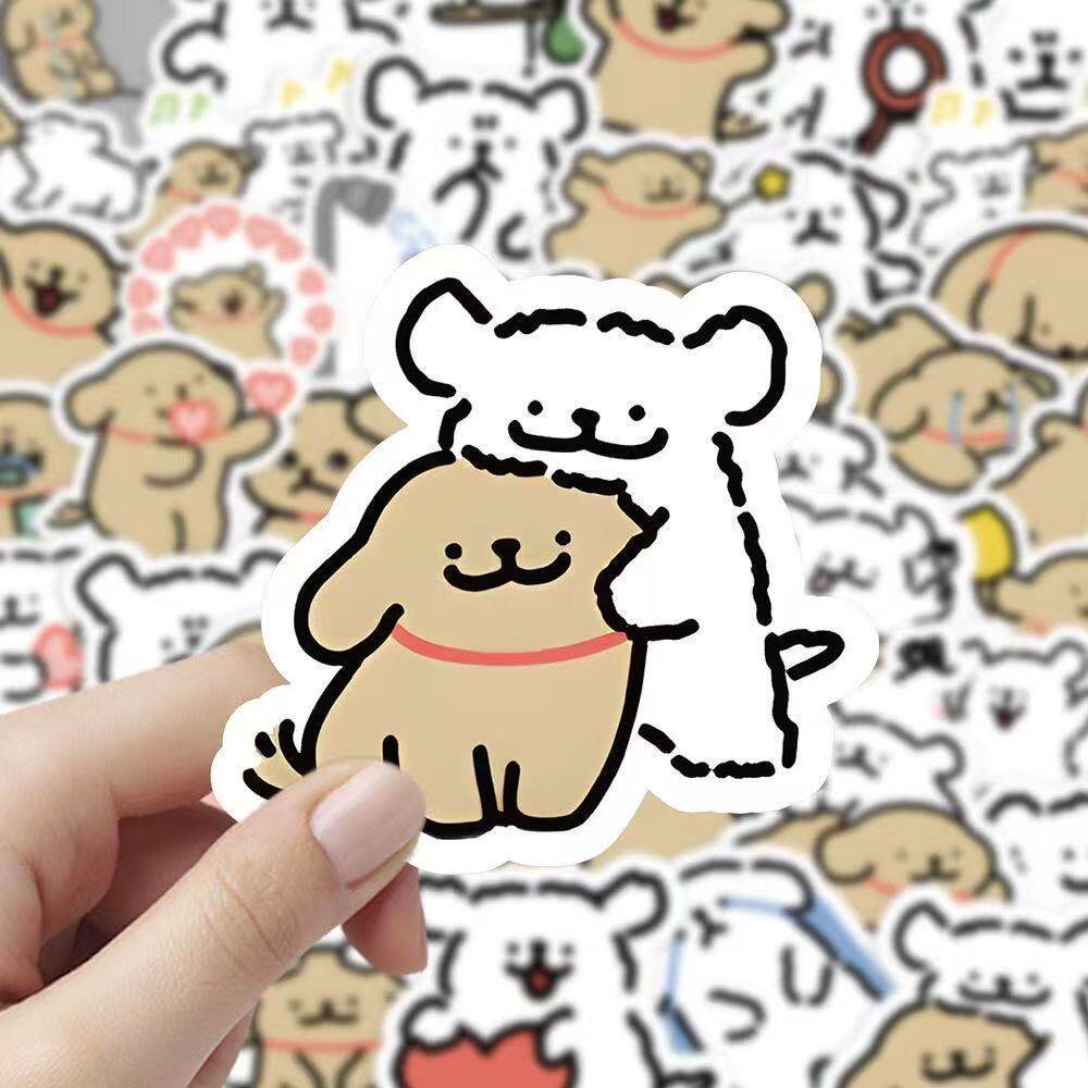 100张马尔济斯卡通可爱线条表情小狗手账贴纸手机装饰diy贴画防水