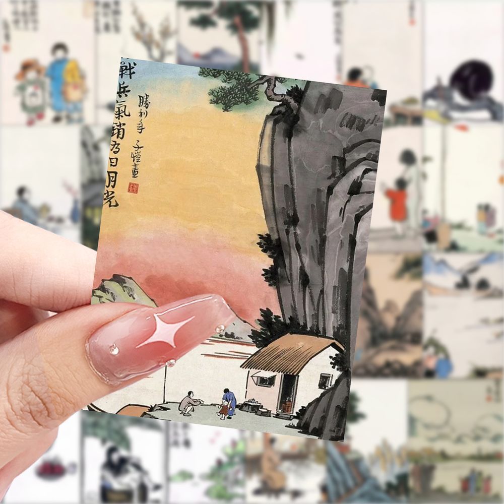 188张丰子恺漫画集水墨画贴纸中国风文艺装饰贴画手机手账diy贴纸