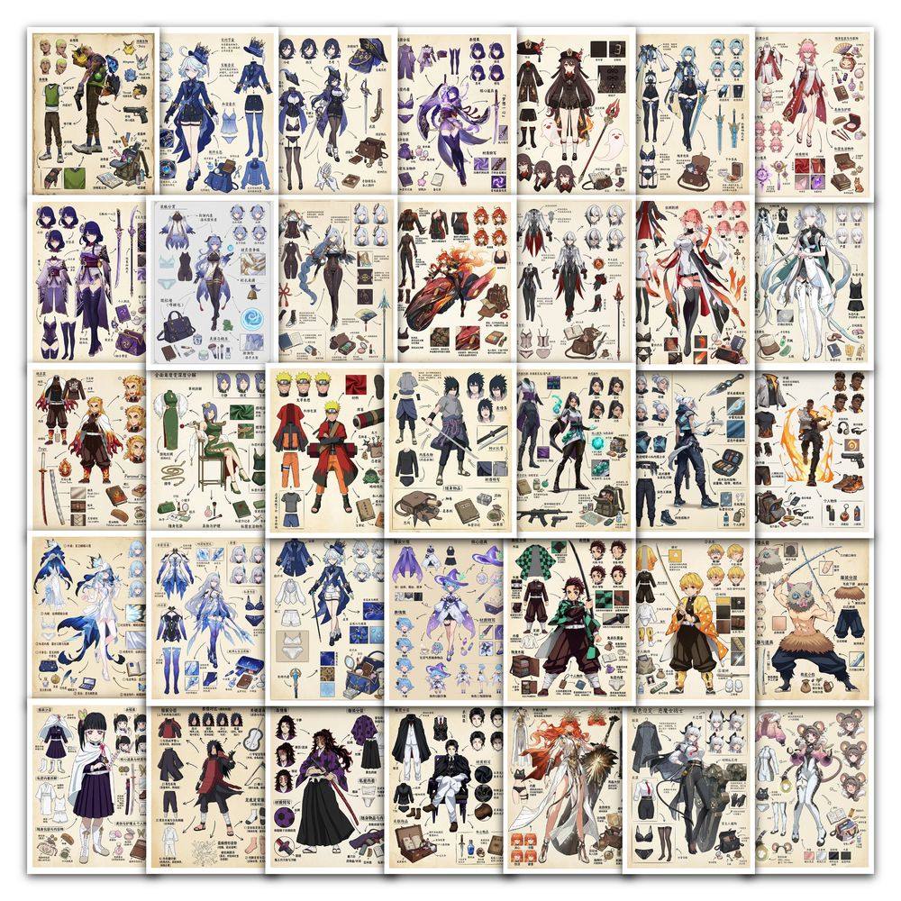 126张动漫游戏人物设计贴纸无畏契约火影忍者鬼灭之刃装饰防水贴