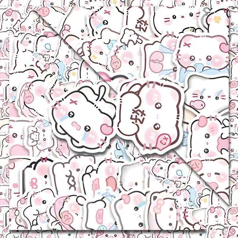65张软萌雨雾小猫可爱贴纸ins少女创意卡通装饰手账防水贴画素材