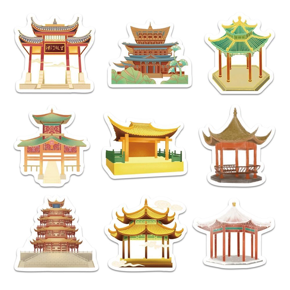 新款中国风著名建筑贴纸复古创意笔记本手机手账diy装饰贴画防水