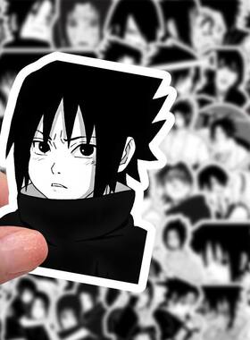180张黑白佐助贴纸火影忍者卡通动漫男神加纳手账笔记桌面diy贴画