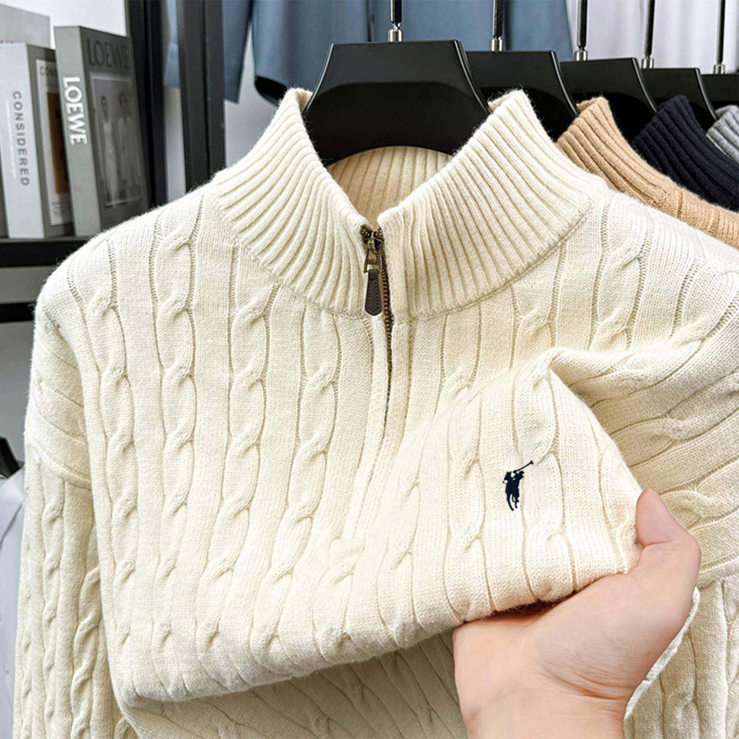 【奥莱正品】保罗羊毛衫男士冬季新款加厚半拉链针织衫立领毛衣潮