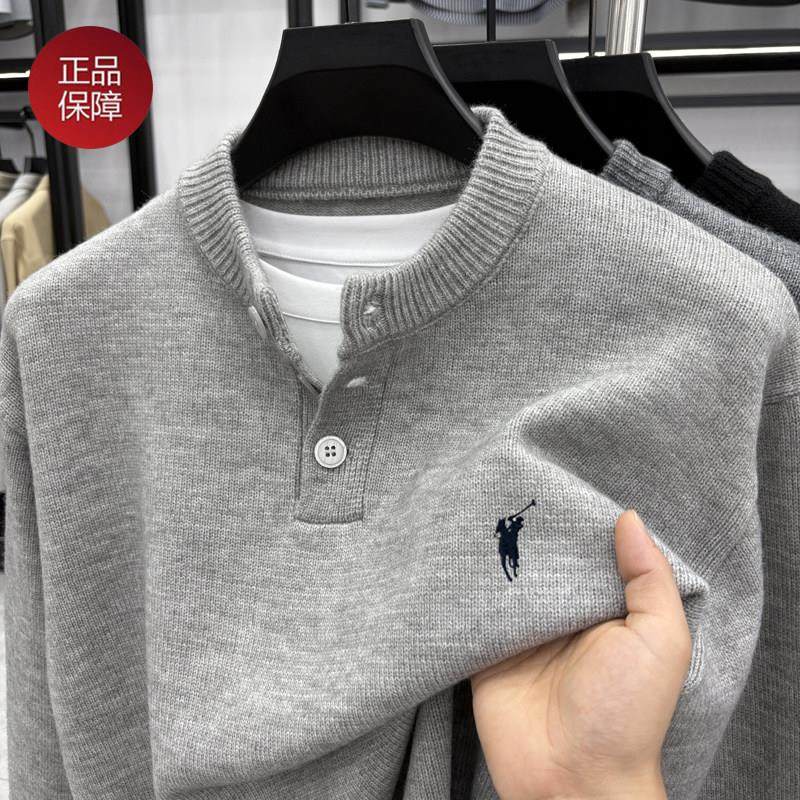 【奥莱品牌折扣】保罗羊毛衫男士加厚冬季新款简约套头毛绒衣上衣