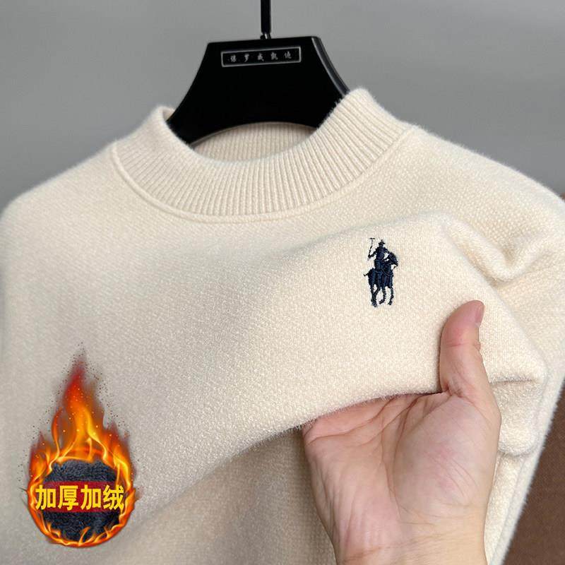 保罗一体绒毛衣男冬季半高领保暖打底衫加绒加厚雪尼尔针织衫上衣
