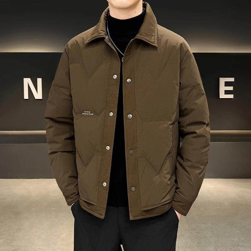 保罗男士冬季新款羽绒服翻领白鸭绒保暖外套港风轻商务休闲中青年