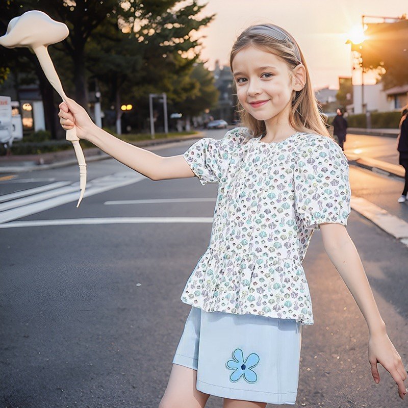 清货折扣童装女童短袖儿童衬衫中大童2025夏装泡泡袖薄款洋气上衣