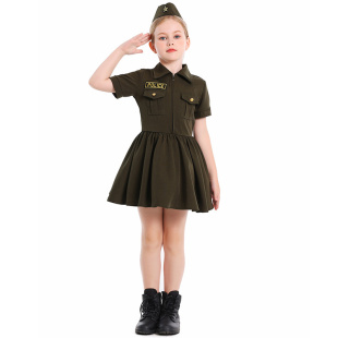 女童特务服装装扮 cos 女空军儿童连衣裙带帽子派对舞台表演服装