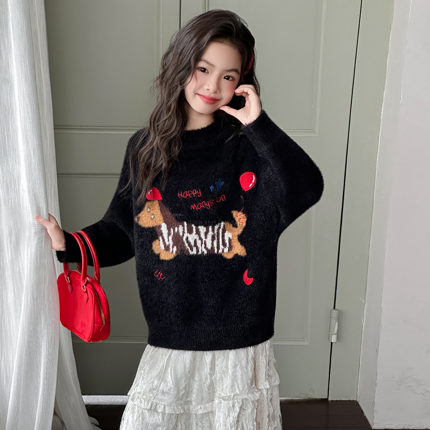 女童秋冬仿水貂绒毛衣2025新款