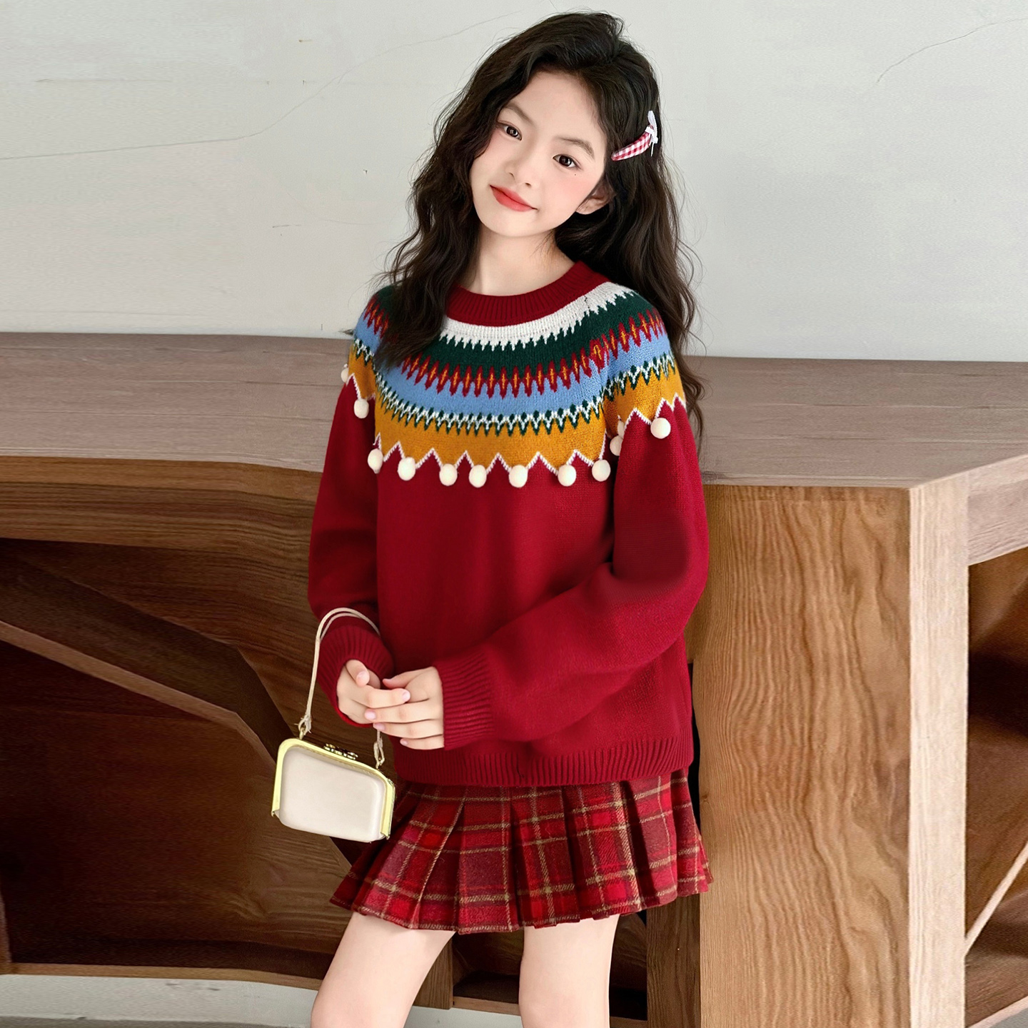 女童费尔岛毛衣秋冬2026新款