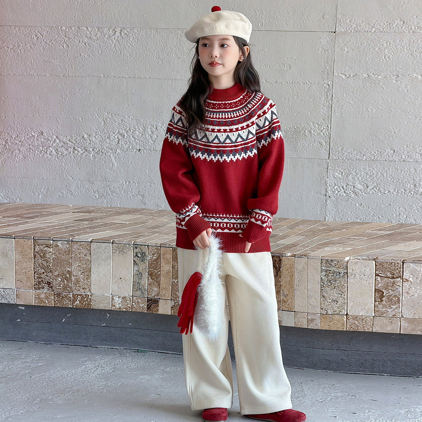 女童女孩大童超好看费尔岛针织衫