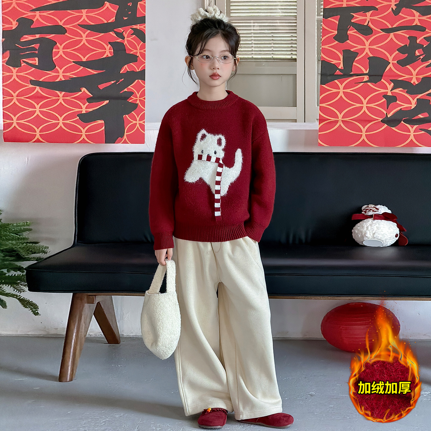 女童红色毛衣本命年衣服冬装