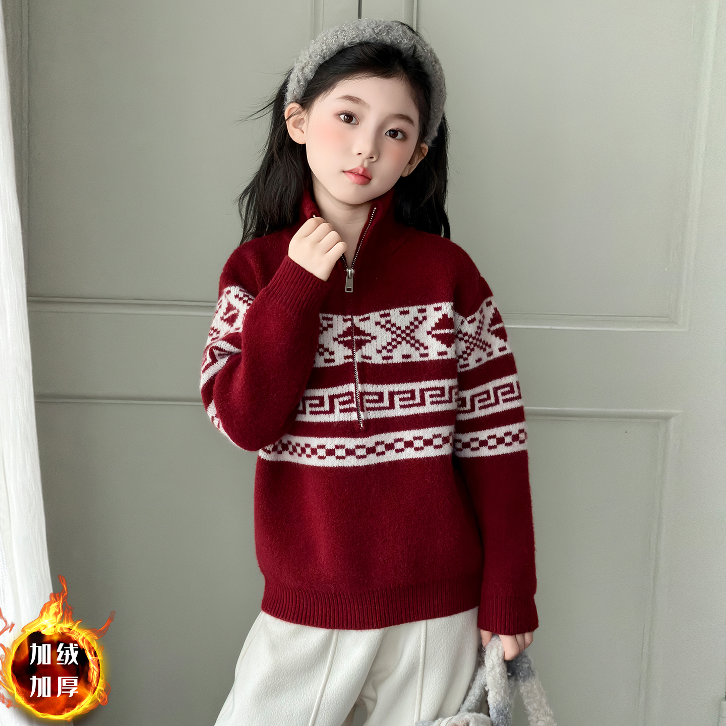 女童秋冬费尔岛风毛衣2025新款