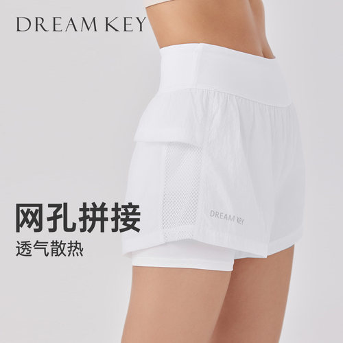 DK运动短裤女假两件高腰收腹