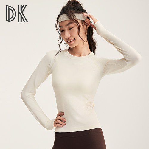 DK运动长袖T恤保暖修身小圆领百搭健身跑步训练瑜伽服上衣秋冬
