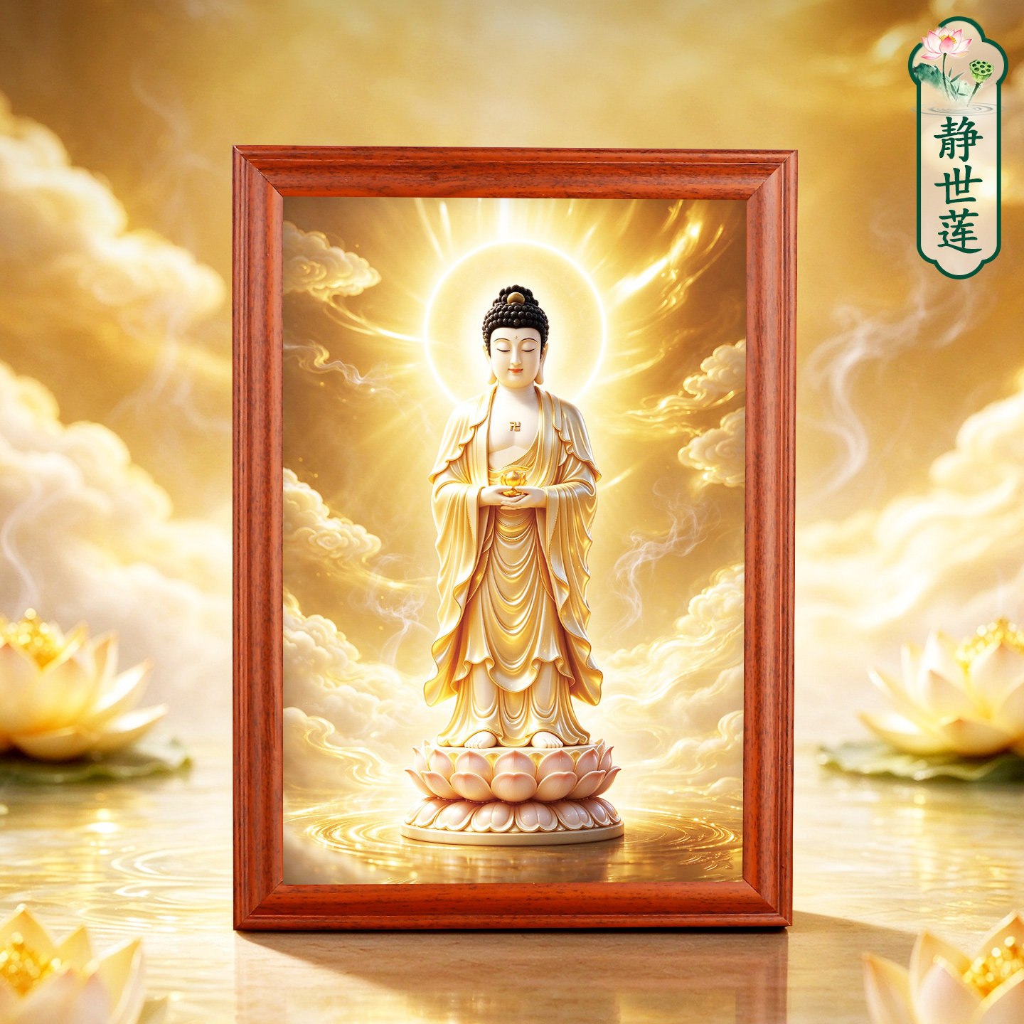 2027大日如来本命佛摆台属羊守护神佛像实木相框居家供奉桌面摆件