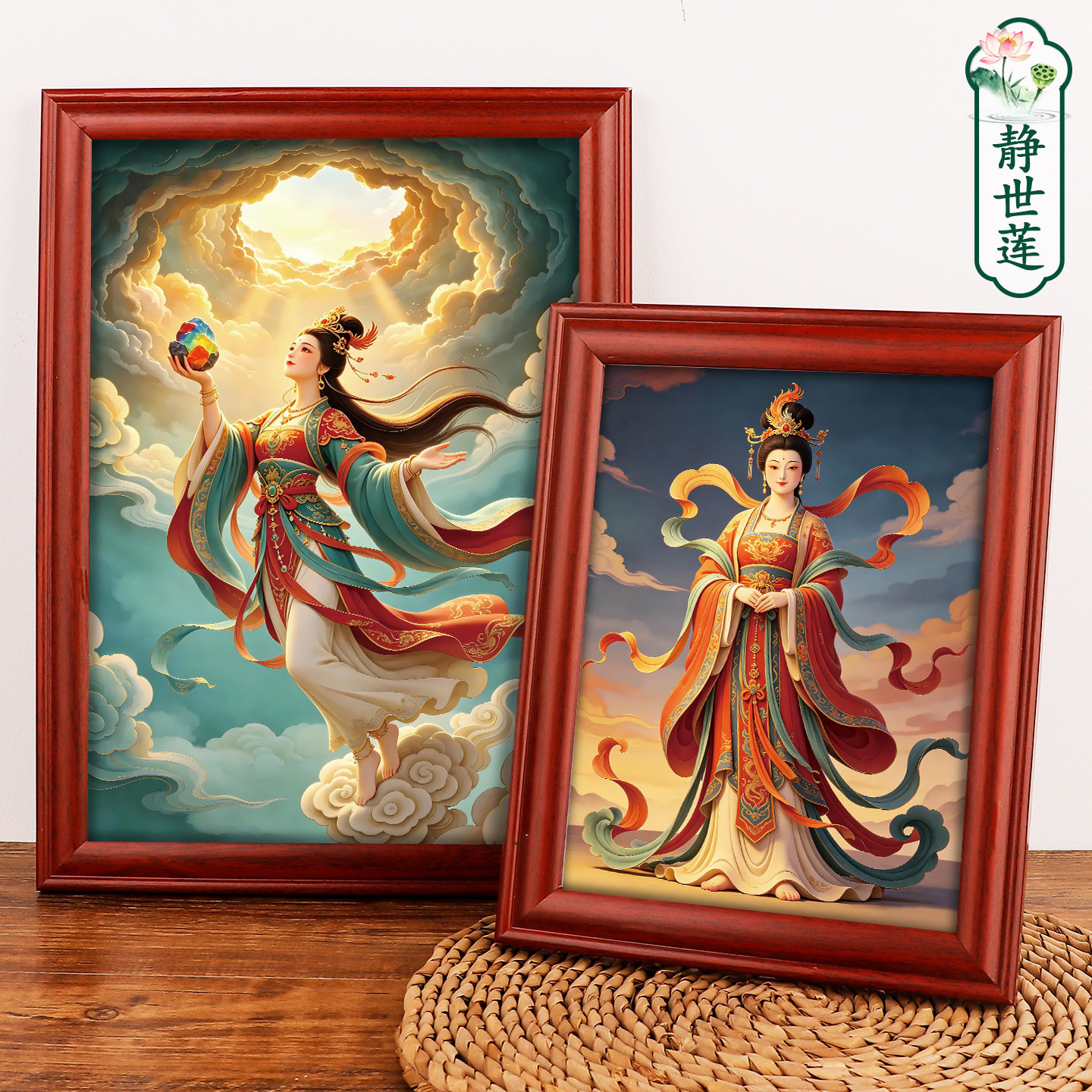 女娲娘娘神像挂画大地之母居家供奉摆件造人女娲补天图摆台装饰画