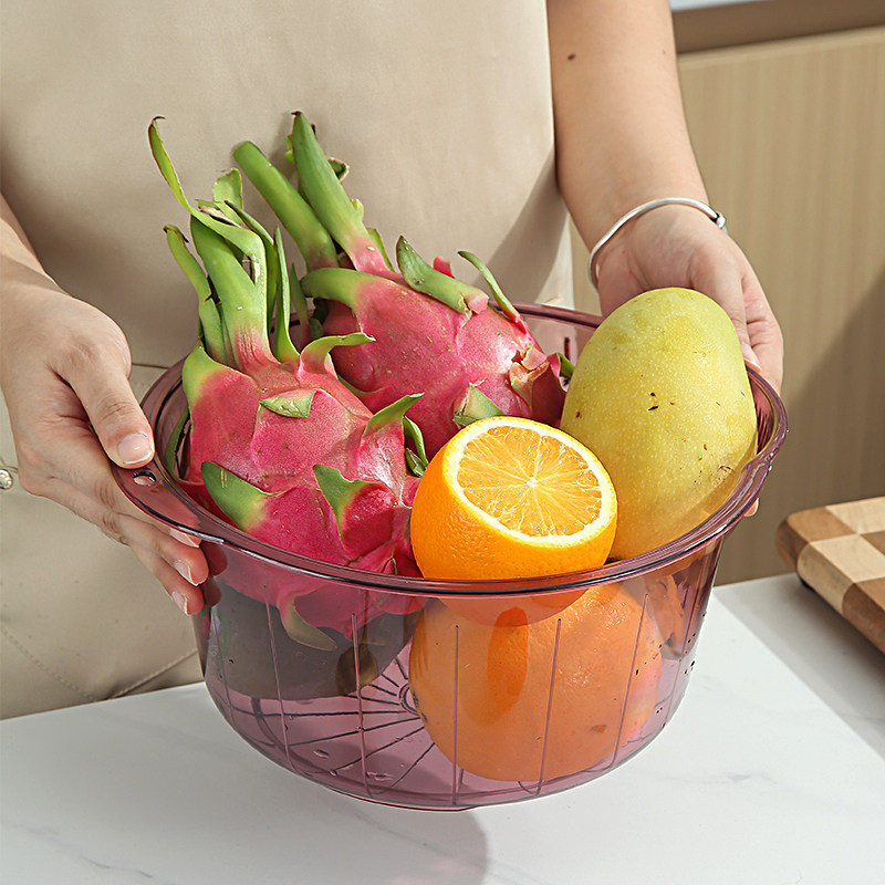 特大号小清新透明沥水洗菜篮塑料洗米筛淘米盆漏加厚细眼淘米器