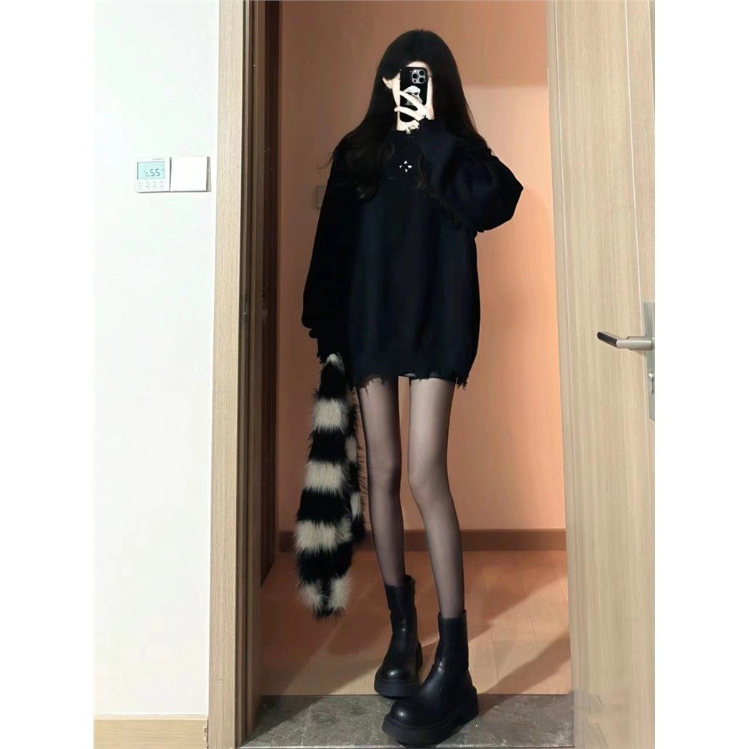 秋冬装搭配一整套酷女孩穿搭盐系轻熟美式覆古毛衣裙子两件式套装