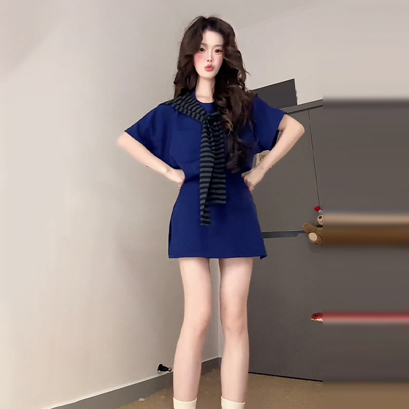小个子红色卫衣连衣裙子女2025夏季新款韩系运动休闲穿搭套装短裙