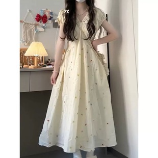 碎花连衣裙女夏季 小个子甜美泡泡袖 清纯系学院风长裙子初恋公主裙