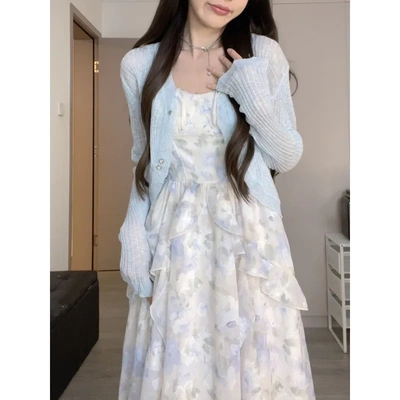 2025新款巨好看的减龄薄款连衣裙轻奢高级感超仙收腰吊带防晒开衫