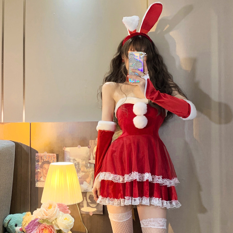 圣诞纯欲丝绒兔女郎连衣裙