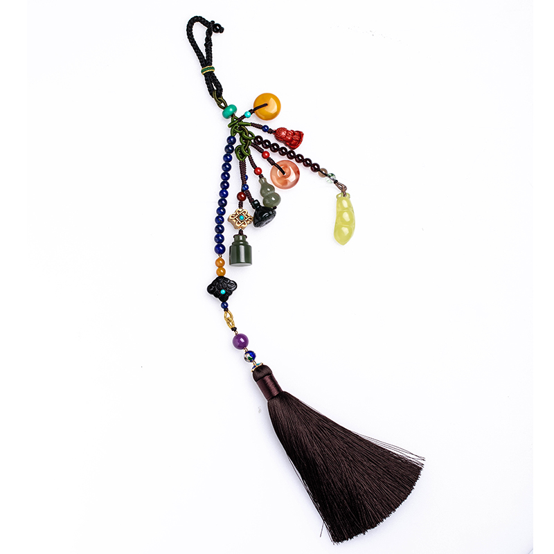 朴房多宝汽车挂件车内吊饰和田玉葫芦朱砂南红玛瑙蜜蜡平安扣吊坠