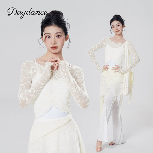 芭蕾舞练功服蕾丝一字领上衣女