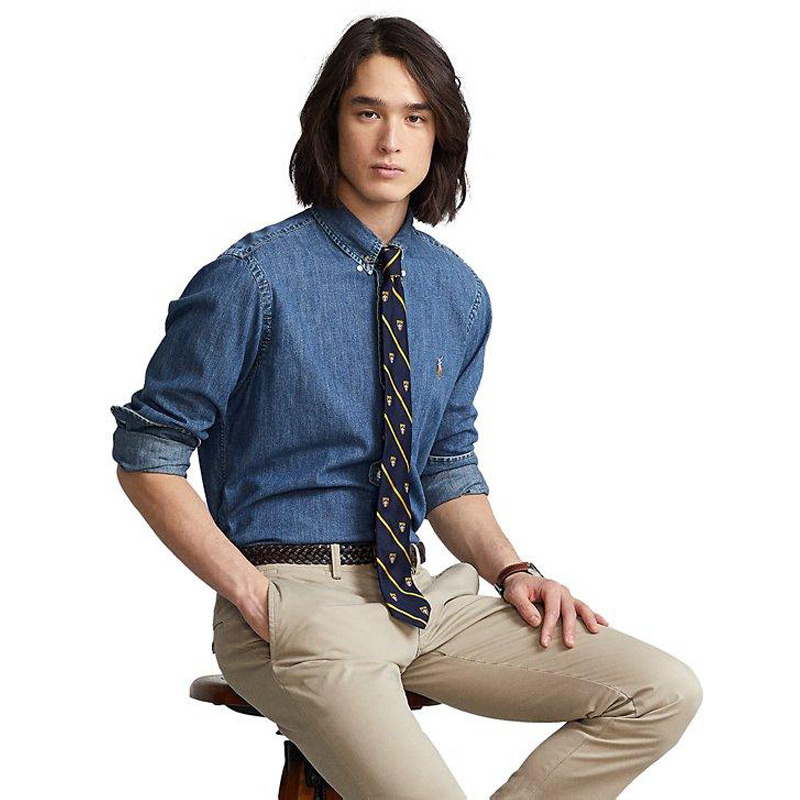 POLO RALPH LAUREN拉夫劳伦长袖衬衫男RL纯棉彩标牛仔布休闲衬衣