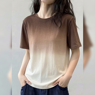 法式美拉德风渐变咖色设计感短袖T恤女春夏新款时髦洋气休闲上衣