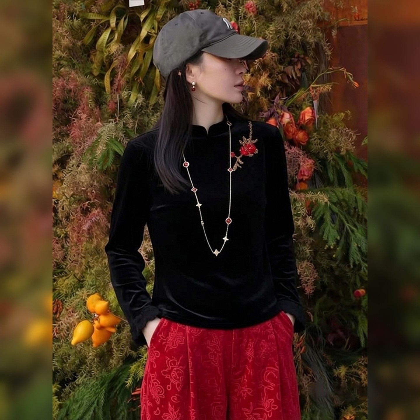 高级感轻奢黑色新中式石榴钉珠丝绒衬衫女装春季新款高端大气上衣,女装/女士精品,汉服上装,淘宝优惠券,粉丝福利购,淘宝优惠卷